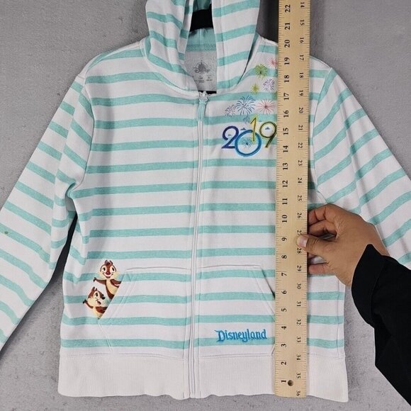 Disney Parks Sweatshirt Girls L Aqua Striped Full Zip Disneyland Minnie Mickey - Picture 9 of 16